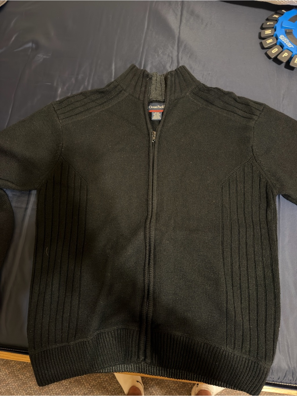 OP Men's Black Zip-Up Ribbed Mock Neck Sweater